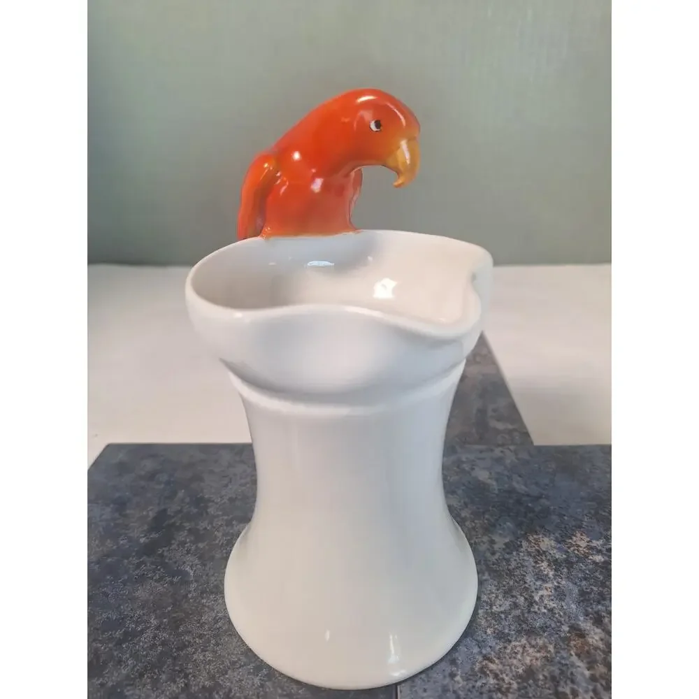 Royal Bayreuth Bavaria Red Parrot Handle Pitcher Creamer Figural Bird Germany